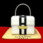 CELINE Handbag leather white logo ribbon Metal Women