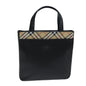 Luxury Burberry Nova Check Hand Bag Leather Canvas Black Beige Auth 81655
