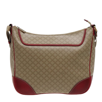 Luxury CELINE Macadam Canvas Shoulder Bag PVC Leather Beige Red 81863
