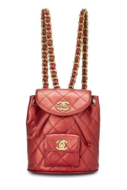 Chanel, Red Metallic Leather Classic Backpack Mini, Red Rovelle Bags
