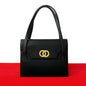 CELINE Handbag leather black Circle logo Metal Women