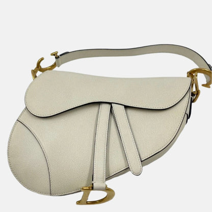 Dior Saddle Medium 2019 White Grained Leather Handbag Rovelle Bags