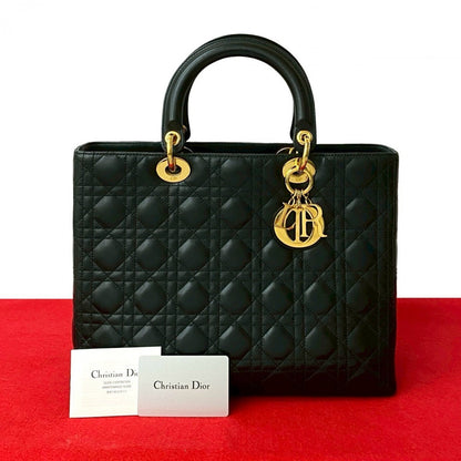Dior Handbag leather black Cannage stitch Lady Dior Women Rovelle Bags