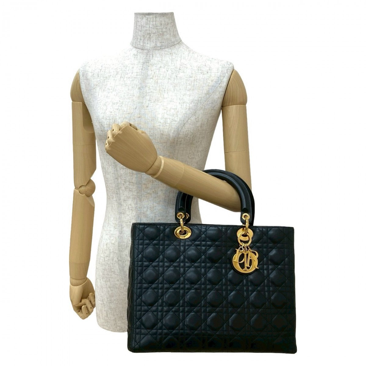 Dior Handbag leather black Cannage stitch Lady Dior Women Rovelle Bags
