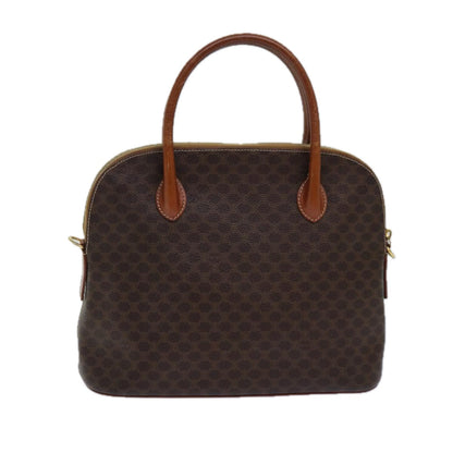 Luxury CELINE Macadam Canvas Hand Bag PVC Leather Brown 82266