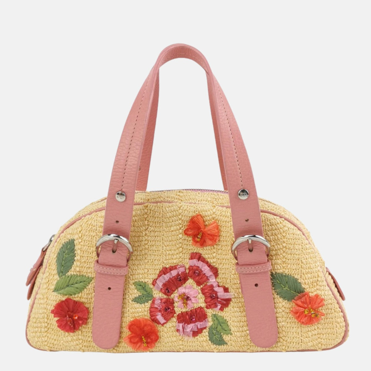 Dior Wicker Boston Bag Floral Embroidery Pink Leather Rovelle Bags