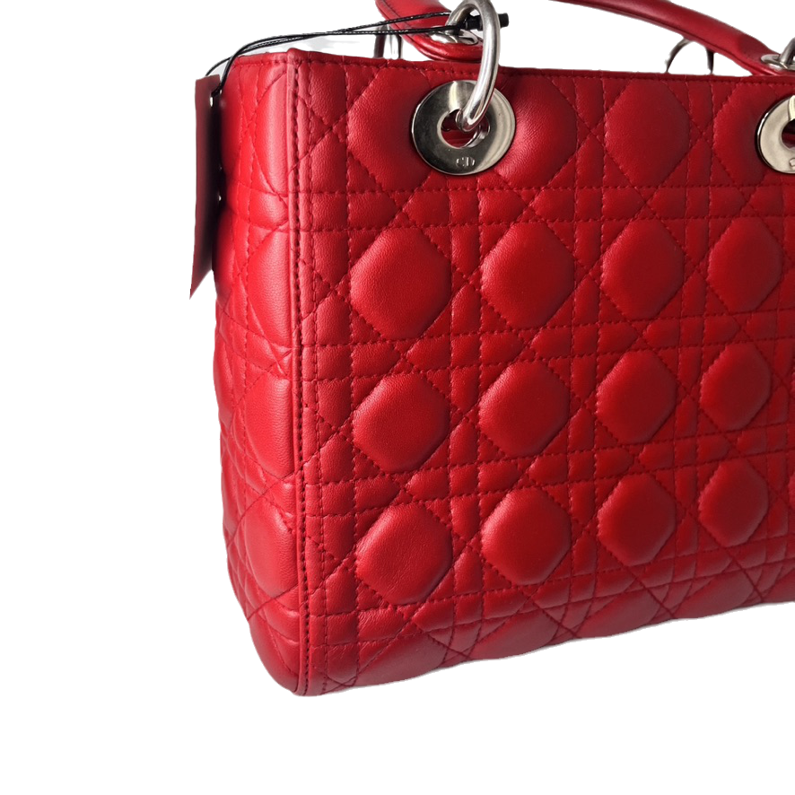Lady Dior Medium Bag Red Lambskin Cannage Leather Without Strap Rovelle Bags