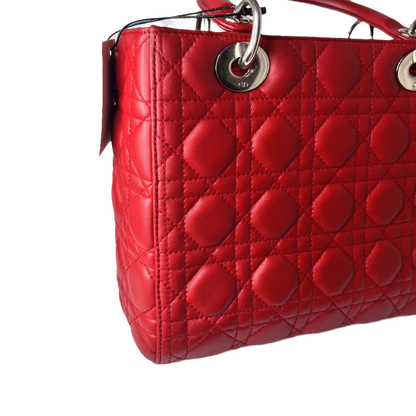 Lady Dior Medium Bag Red Lambskin Cannage Leather Without Strap Rovelle Bags