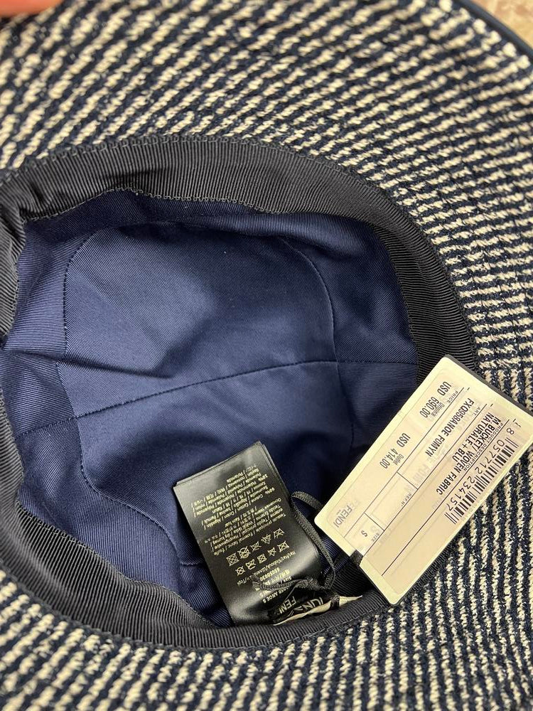 Fendi Navy/White Woven Bucket Hat Rovelle Bags