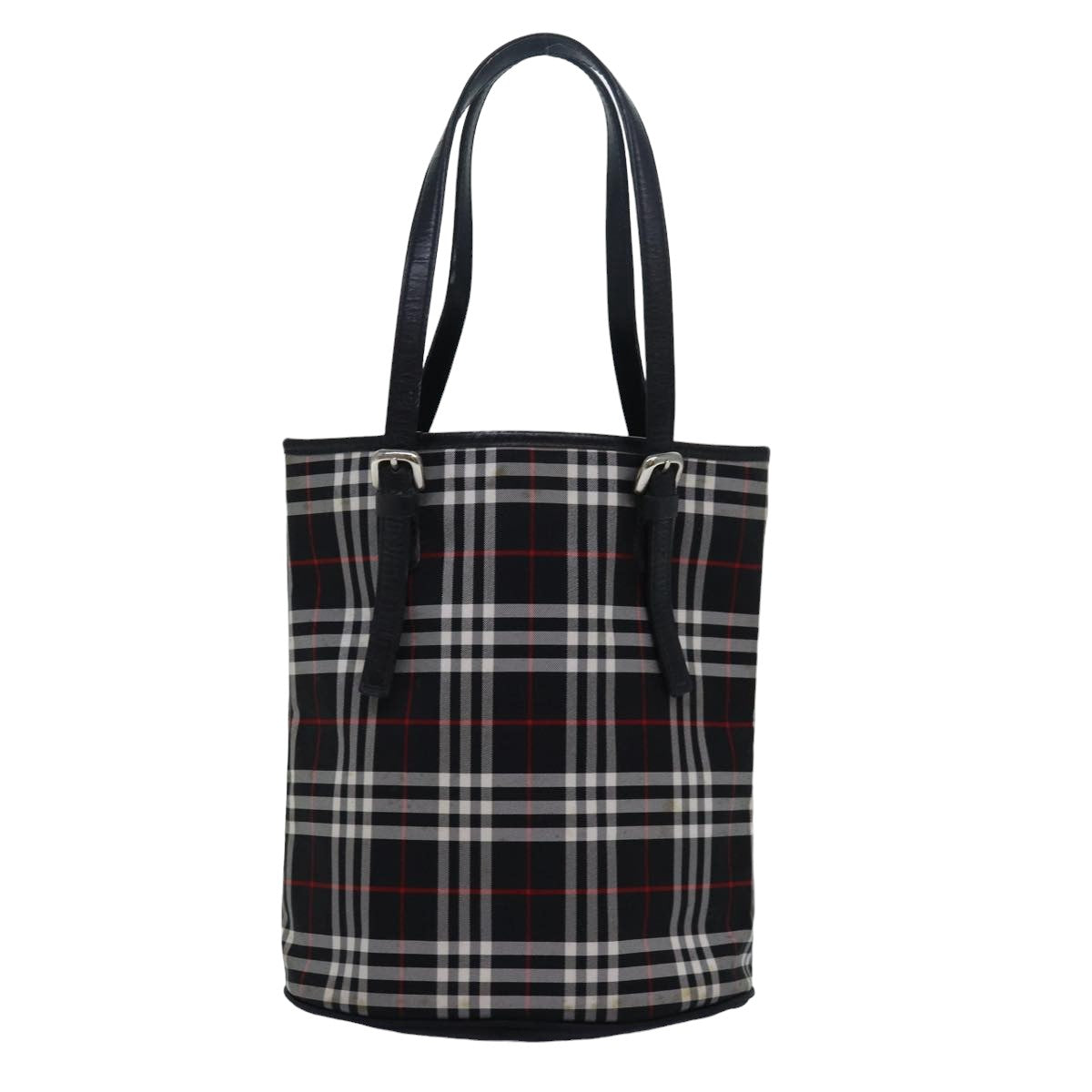 Luxury BurberrySs Nova Check Blue Label Tote Bag Nylon Leather Black Auth 83195