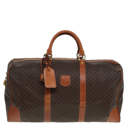 Luxury CELINE Macadam Canvas Boston Bag PVC Leather Brown 83386