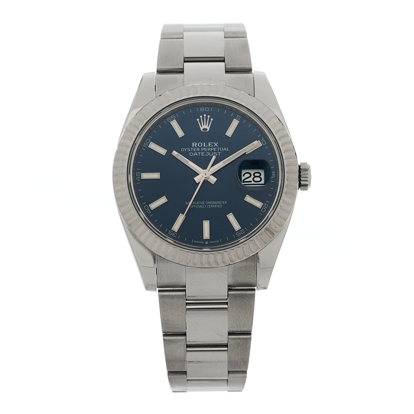 Stainless Steel 18K White Gold 41mm Oyster Perpetual Datejust Watch Bright Blue 126334