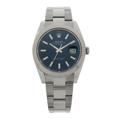 Stainless Steel 18K White Gold 41mm Oyster Perpetual Datejust Watch Bright Blue 126334