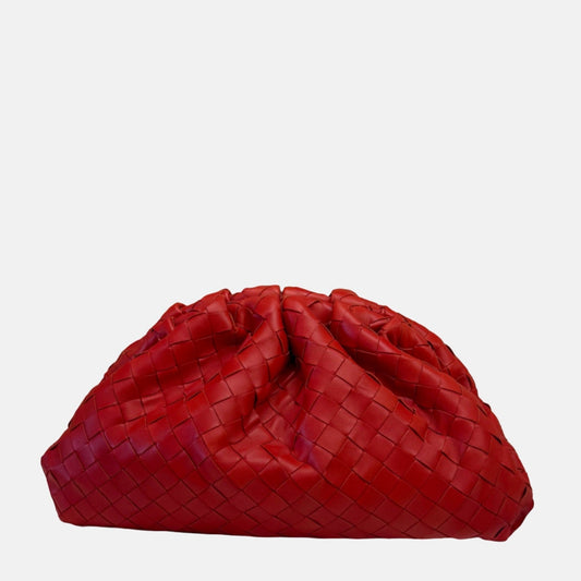 Bottega Veneta Pouch Large Intrecciato Leather Clutch Red