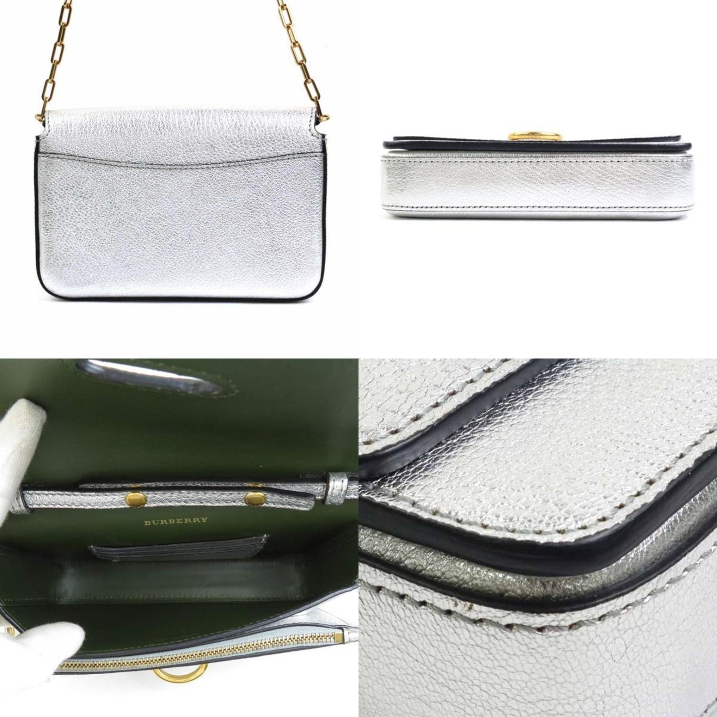 Burberry Brand Leather Silver Shoulder Bag Style 3