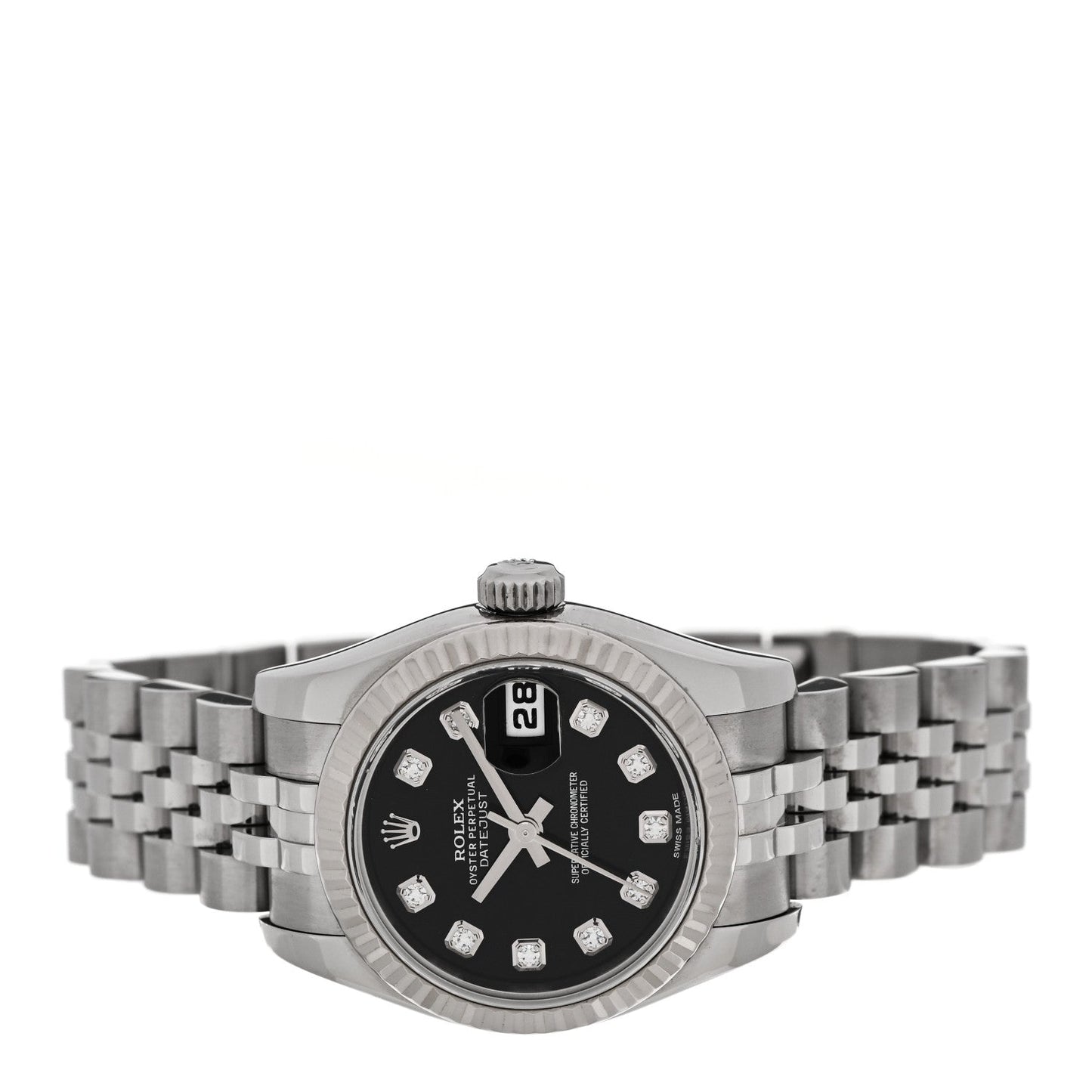 Stainless Steel 18K White Gold Diamond 26mm Oyster Perpetual Datejust Watch Black 179174