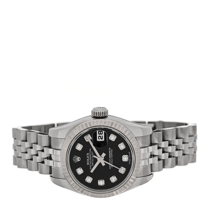 Stainless Steel 18K White Gold Diamond 26mm Oyster Perpetual Datejust Watch Black 179174