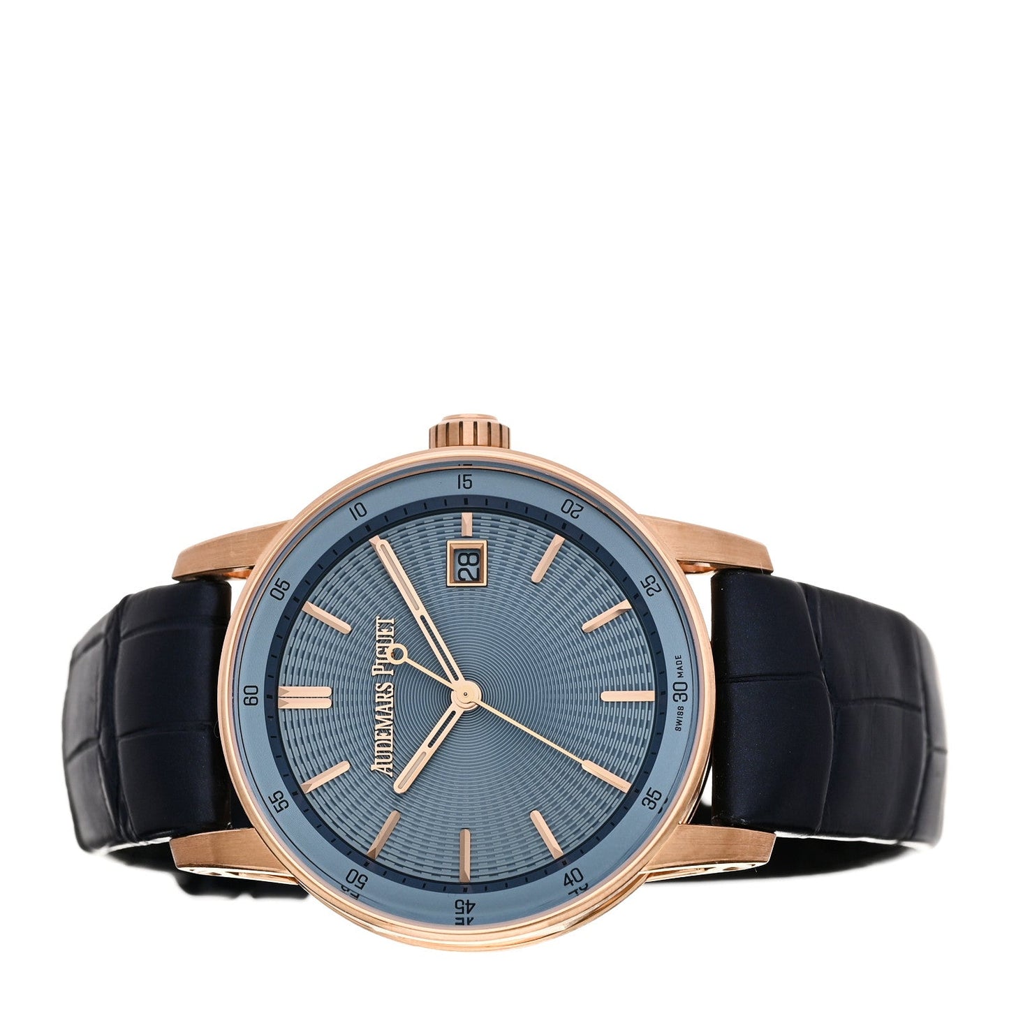 18K Rose Gold Alligator 38mm Code 11.59 Automatic Watch Blue 77410OR.OO.A344CR.01