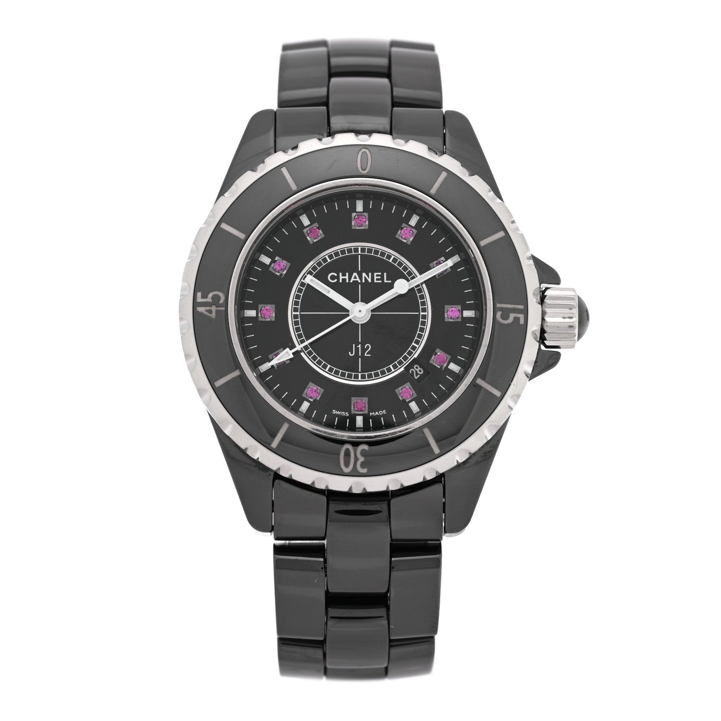 Stainless Steel Ceramic Ruby 33mm J12 Quartz Watch Black
