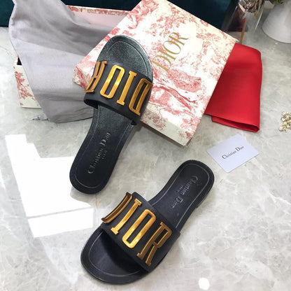 Dior revolution Flat Slides Black and Gold