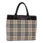 Luxury Burberry Nova Check Hand Bag Nylon Beige Silver Auth 85862