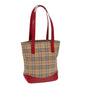Luxury Burberry Nova Check Tote Bag Canvas Leather Beige Gold Red Auth 86159