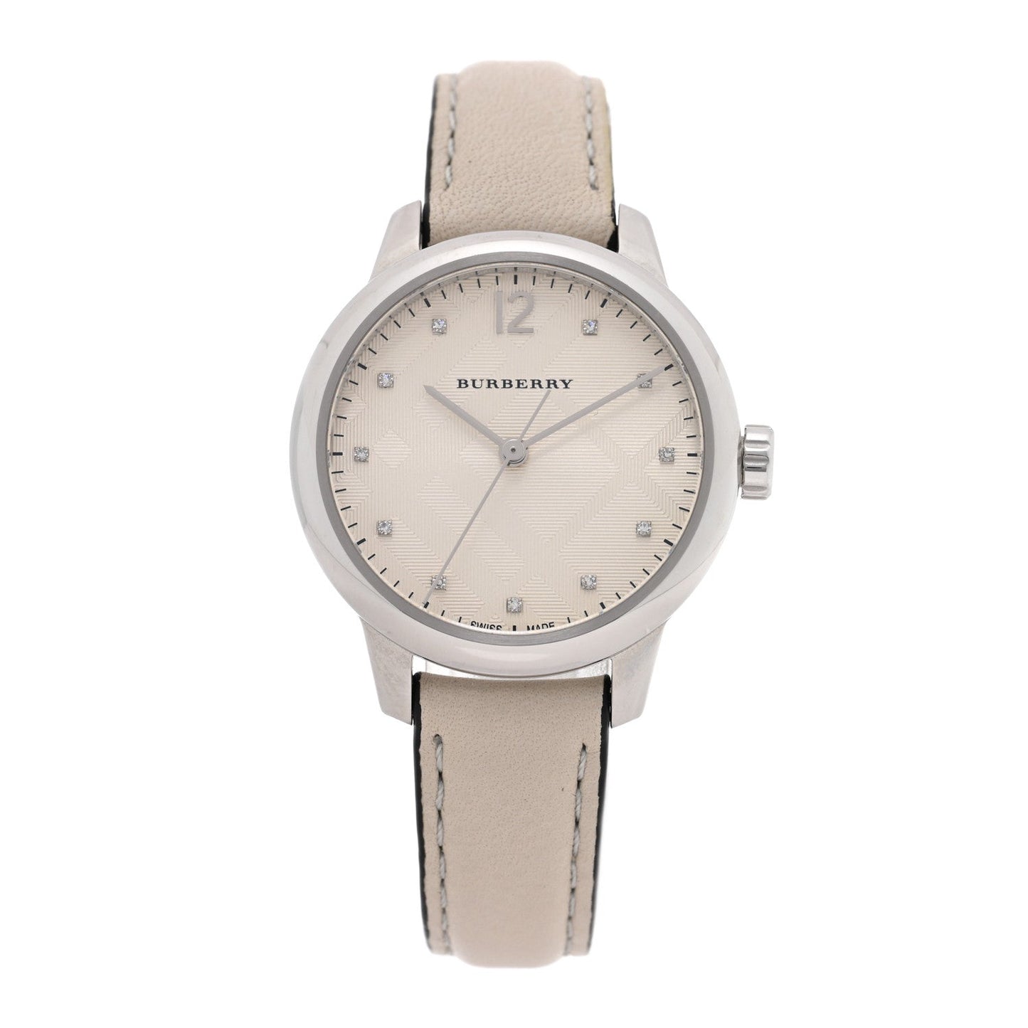 Stainless Steel Calfskin Diamond 32mm Classic Round Quartz Watch Taupe BU10105