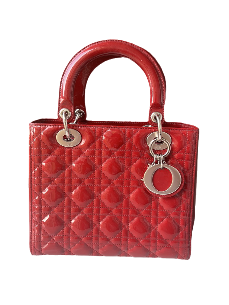 Lady Dior Medium Bag Red Patent Leather SKU 0194 Rovelle Bags