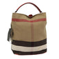 Luxury Burberry Nova Check Shoulder Bag Canvas Beige Red Silver Auth 87631