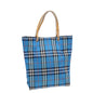 Luxury Burberry Nova Check Tote Bag Nylon Blue Silver Auth 87633