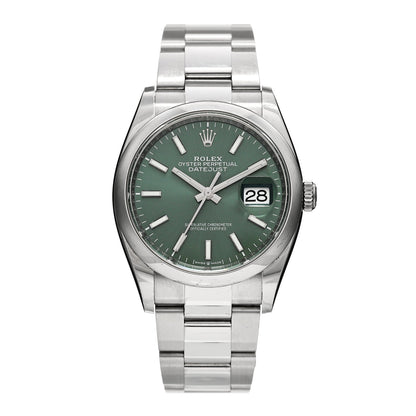 Stainless Steel 36mm Oyster Perpetual Datejust Watch Mint Green 126200