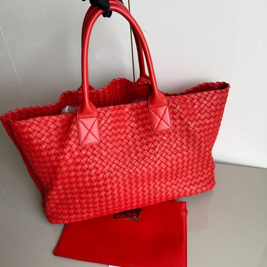 Bottega Veneta Cabat Large Intreccio Red Leather 40cm