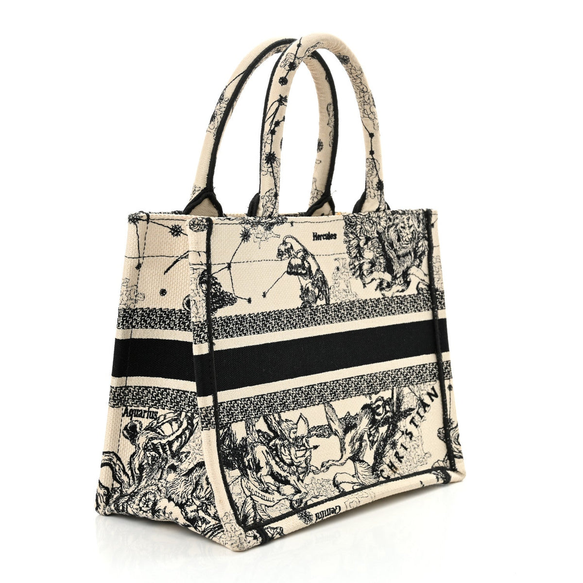 Christian Dior Canvas Embroidered Small Zodiac Toile De Jouy Book Tote Latte Rovelle Bags