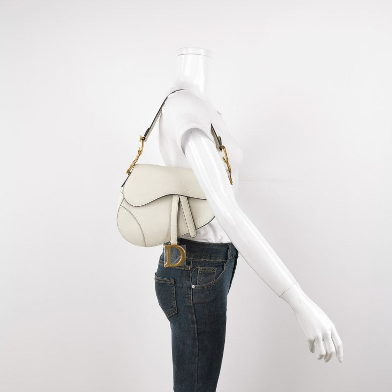 Dior Saddle Medium White 2019 Grained Leather Handbag Rovelle Bags