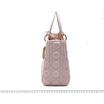 Lady Dior Medium Handbag Pearlescent Pink Cannage Leather Gold Hardware Rovelle Bags
