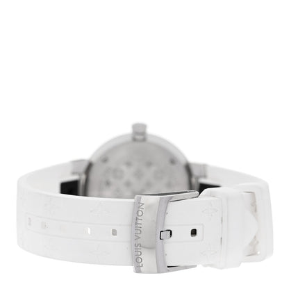 Stainless Steel Rubber Diamond 28mm Tambour Slim Quartz Watch White