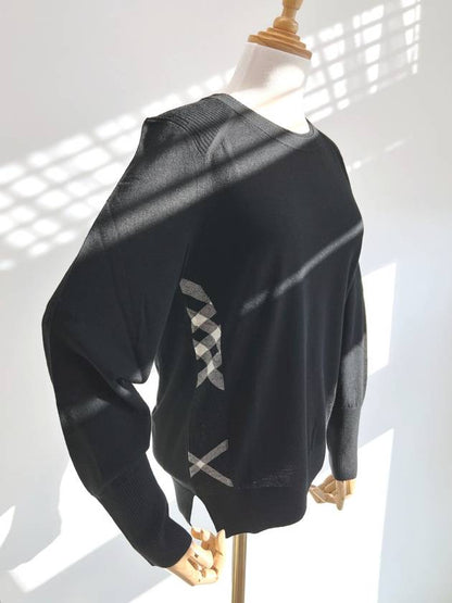Luxury Burberry WoMen's Check Wool Knit Top Black