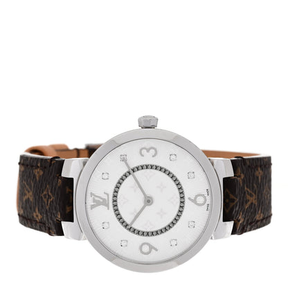 Stainless Steel Monogram Diamond 33mm Tambour Slim Quartz Watch