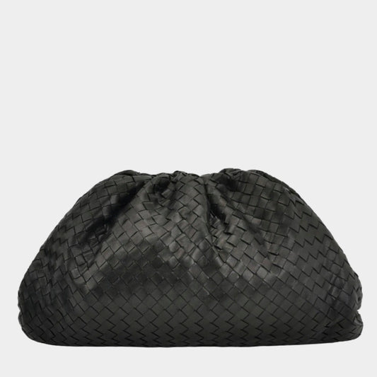 Bottega Veneta Pouch Large Intrecciato Black Calfskin Leather Clutch
