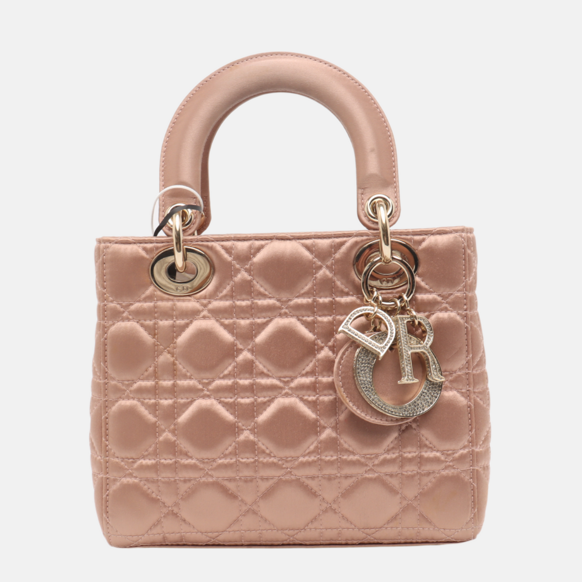 Lady Dior Small My AbcDior Beige Silk Handbag Crystal Charms Rovelle Bags