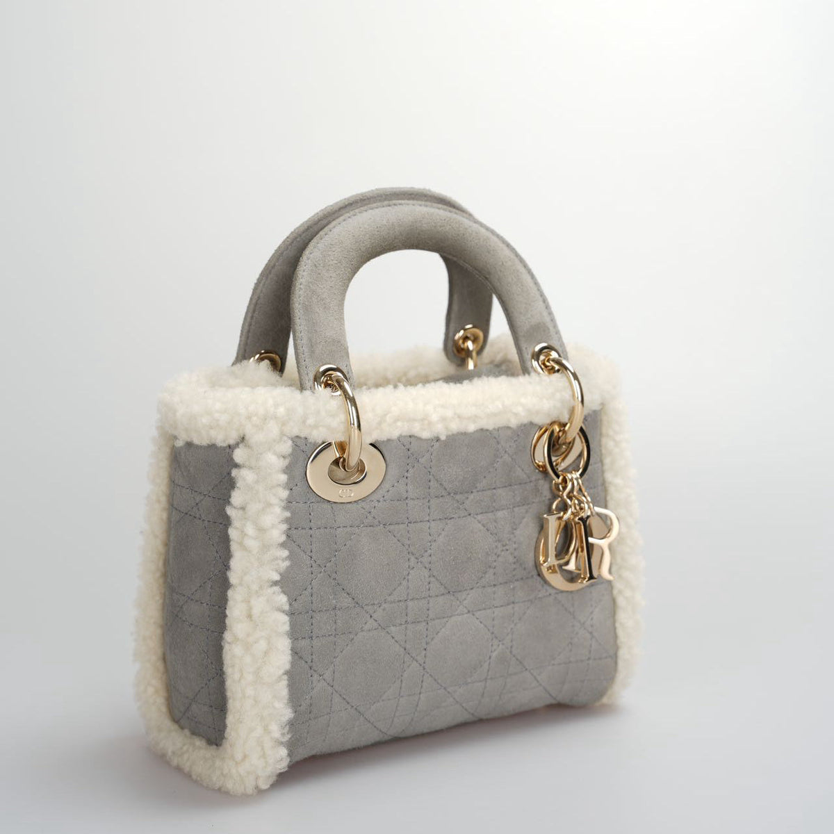 Christian Dior Lady Dior 2020 Mini Suede Shearling Cannage Lady Dior Satchel Rovelle Bags