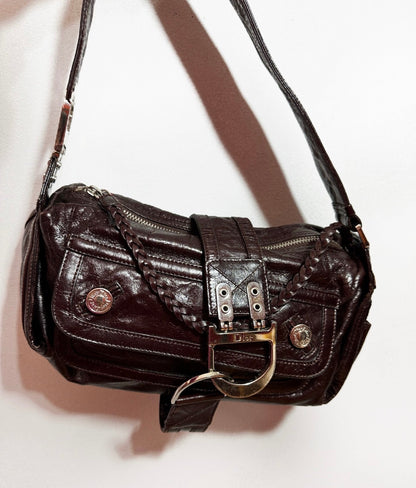 Dior Flight Medium Shoulder Bag Wine Burgundy Crumpled Patent Lambskin Leather Rovelle Bags