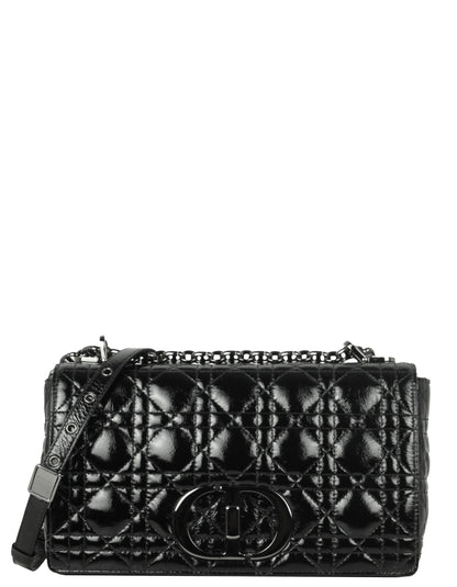 Christian Dior Black Patent Leather Cannage Medium Caro Bag Rovelle Bags