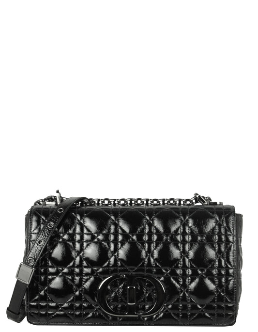 Christian Dior Black Patent Leather Cannage Medium Caro Bag Rovelle Bags