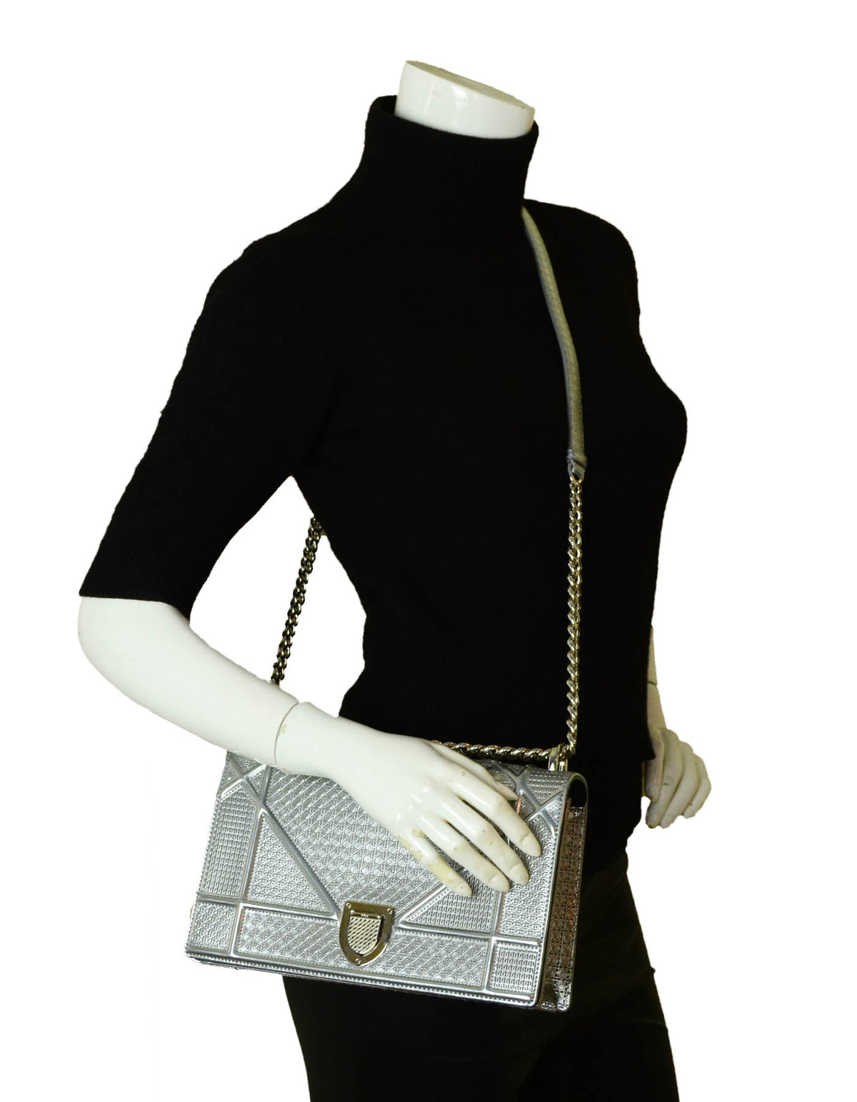 Christian Dior Silver Micro-Cannage Medium Diorama Flap Bag Rovelle Bags