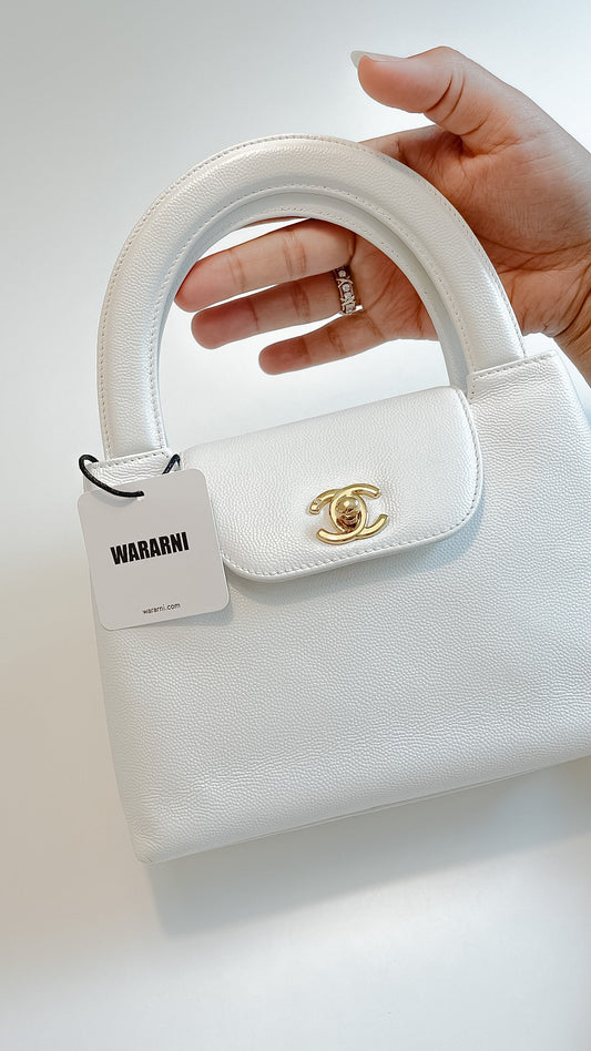 Chanel White Caviar Mini Kelly Flap Gold Hardware 1998 Rovelle Bags