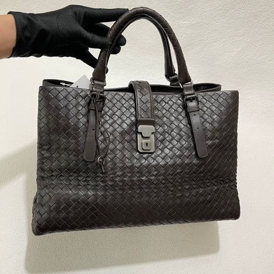 Bottega Veneta Roma Handbag Bag Intrecciato Nappa Leather Chocolate Brown Large 35cm