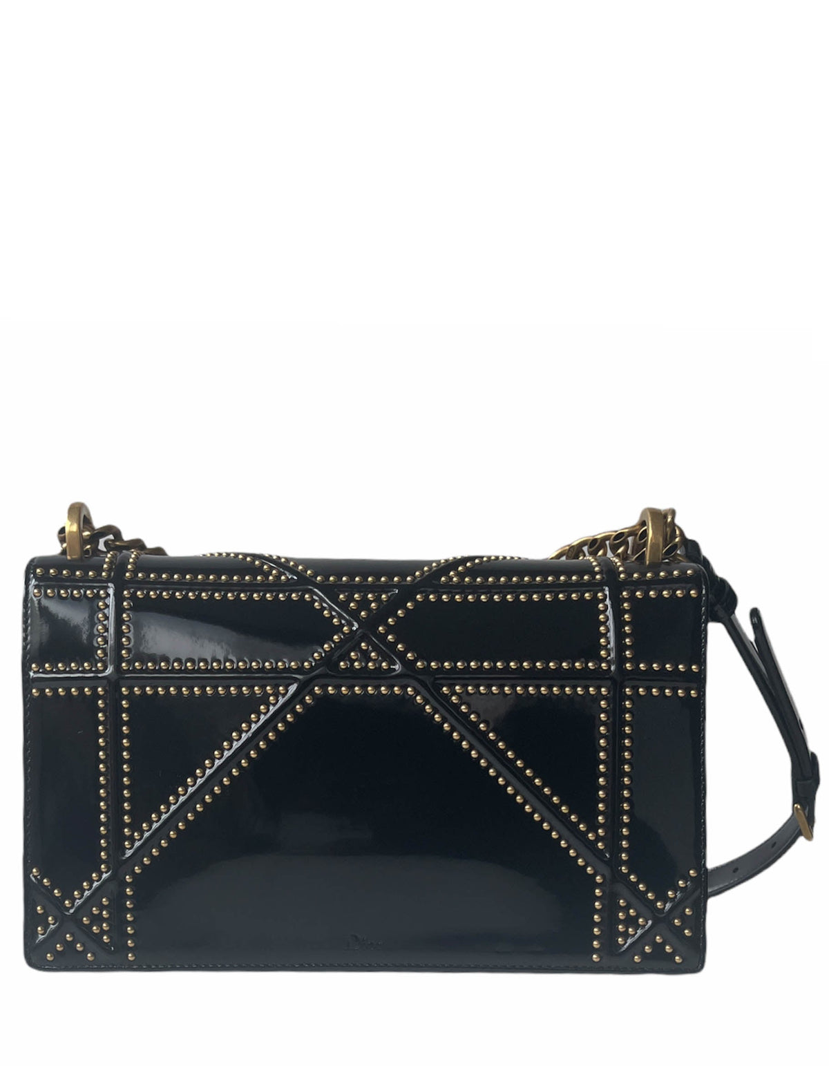 Christian Dior Black Patent Leather Studded Medium Diorama Flap Bag Rovelle Bags