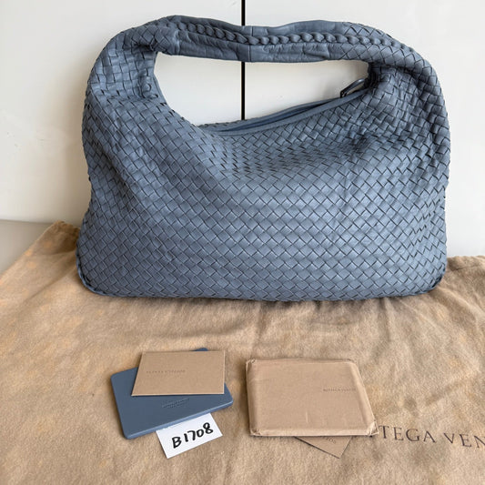 Bottega Veneta Veneta Hobo Misty Blue Intrecciato Leather Bag Medium 45cm