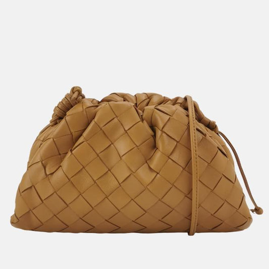 Bottega Veneta Pouch Mini Intrecciato Camel Lambskin Leather Crossbody Bag
